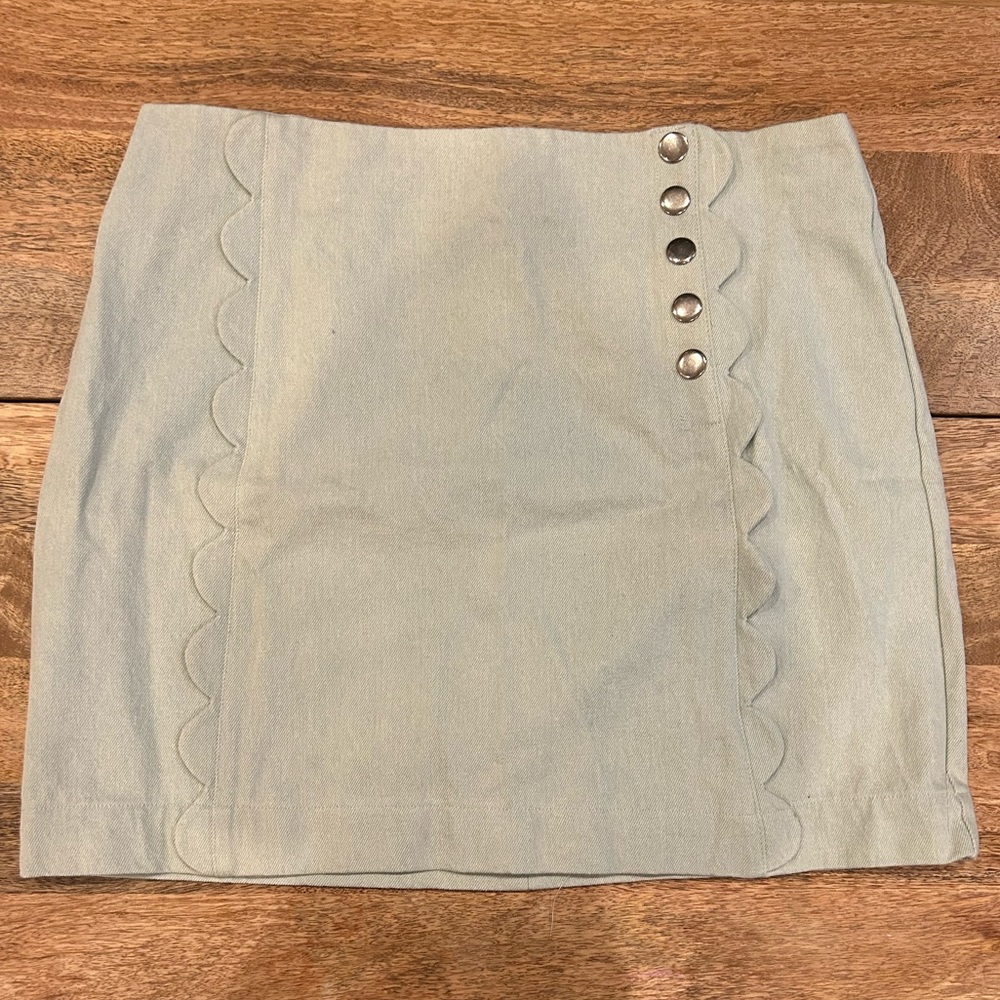 BCBG light wash mini skirt